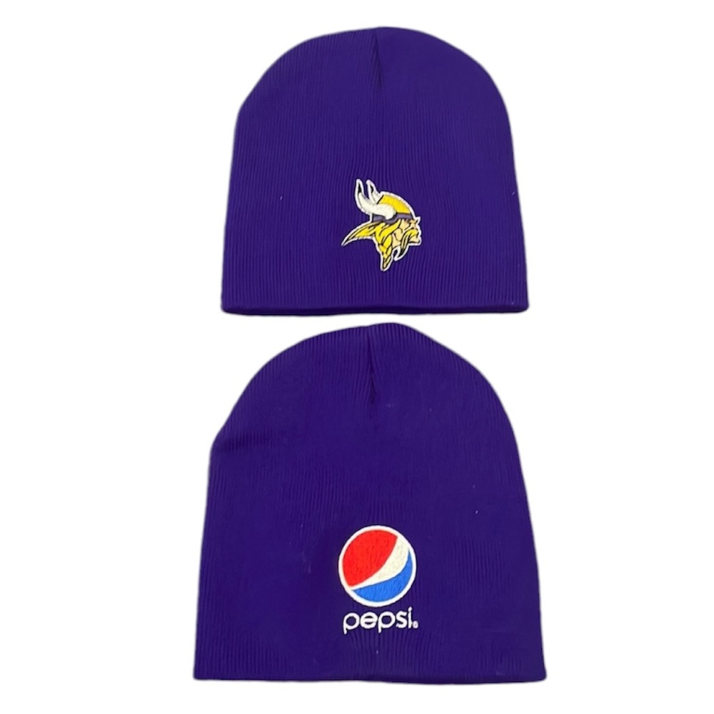Set of 2 Minnesota Vikings Pepsi Cap America Purple Embroidered Knit Beanie
